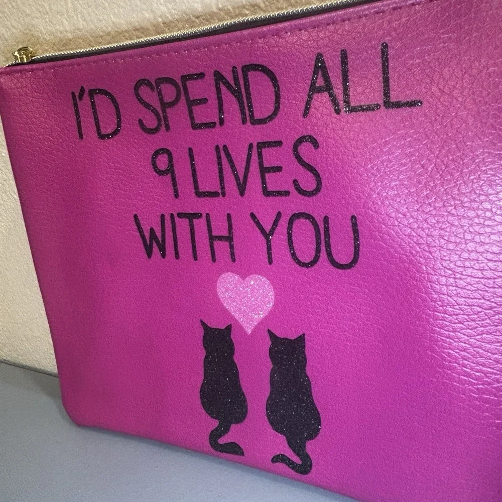 Hot Pink Cat 9 Lives Makeup Bag Travel Organizer Cosmetic Toiletries Gift Love